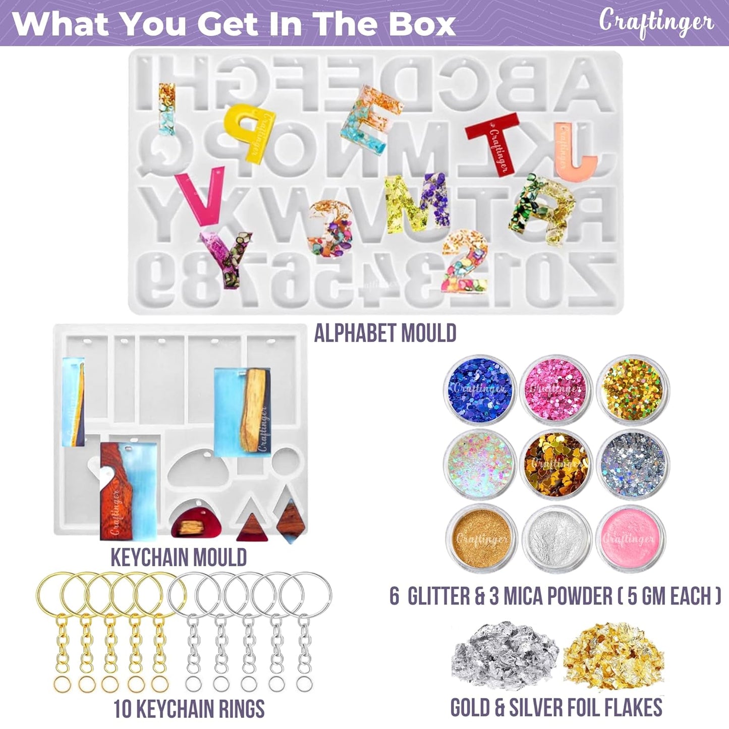 Craftinger Alphabet & 12 Cavity Keychain Mould Kit (akm)
