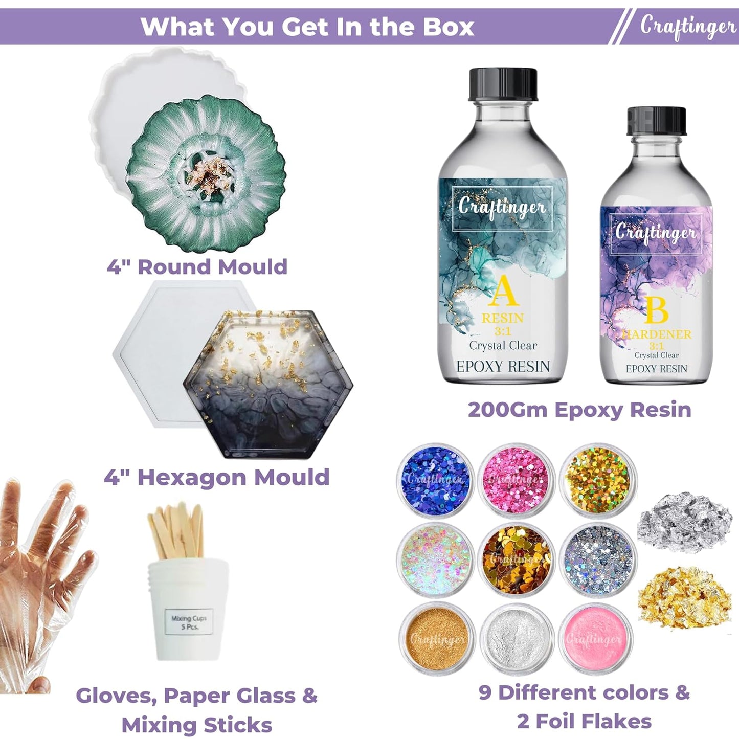 Craftinger Diy Resin Hexagon Coaster Kit (RHK)