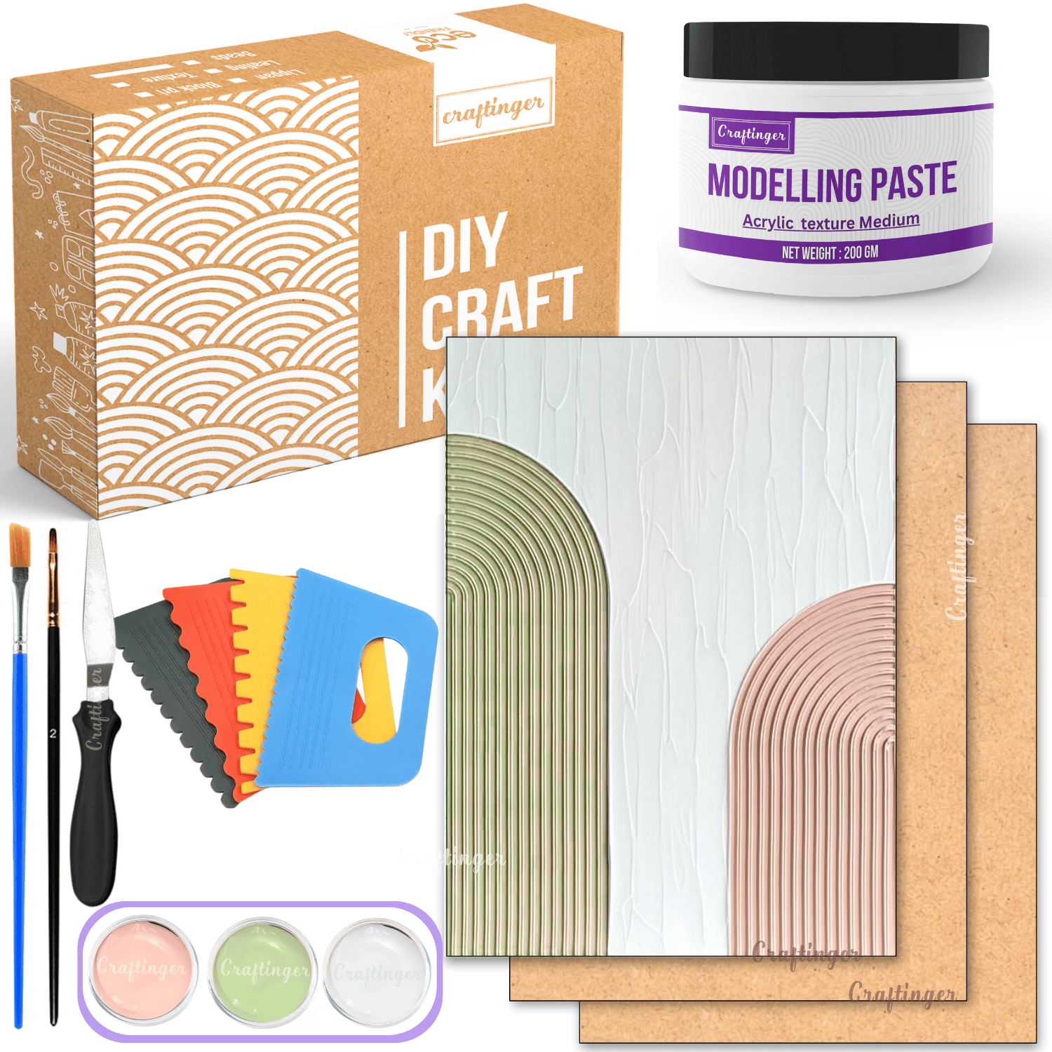 Texturing Kit Craftinger Large Texture Art Kit 14 x 12 Inch MDF Bases (Set of 2), 4