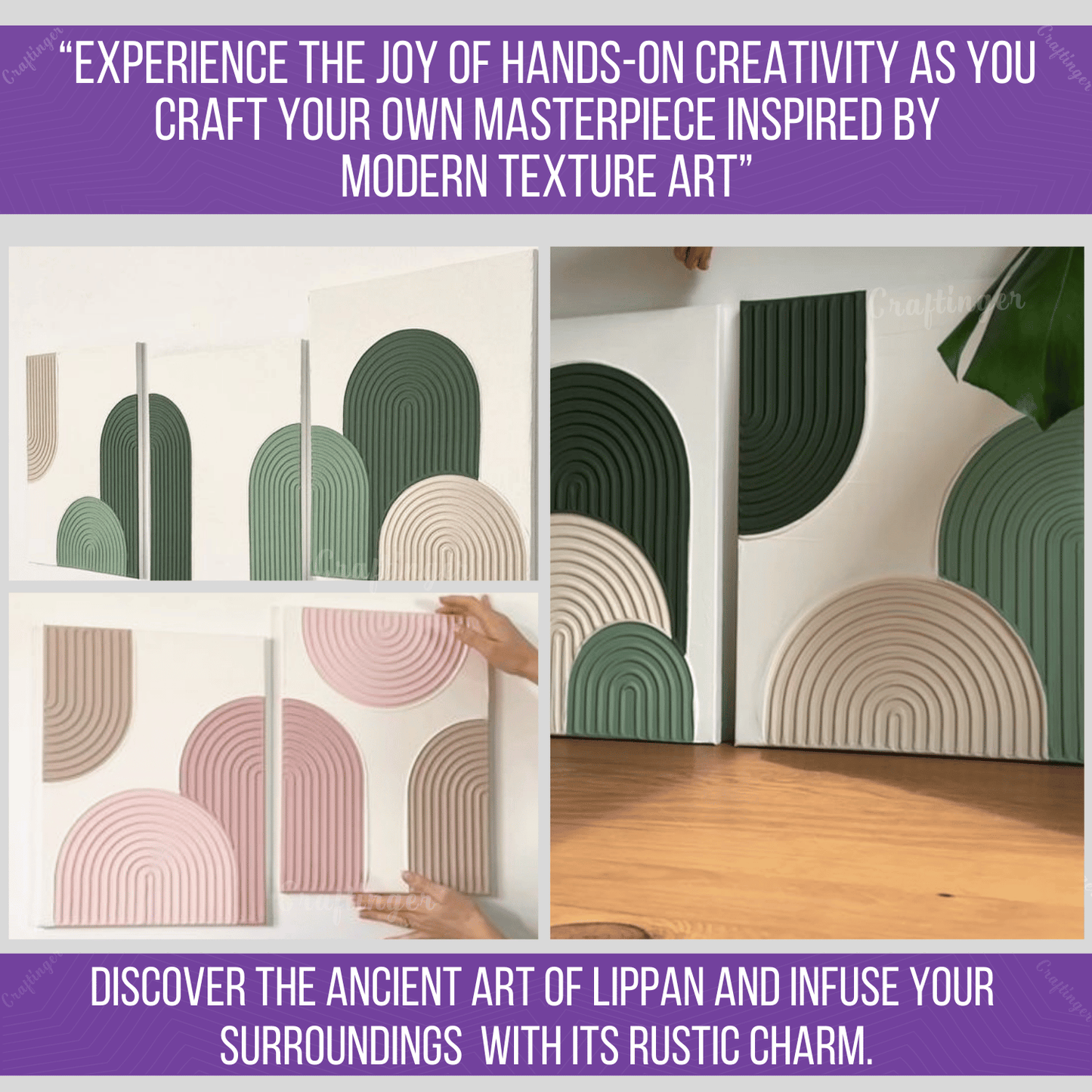 Craftinger Texture Art Kit - 8" Square MDF Bases (Set of 4), Texturing Scrapers, 200gm Modelling Paste, 3 Acrylic Colors, 2 Paint Brushes - DIY Textured Art for Home Decor & Craft Projects