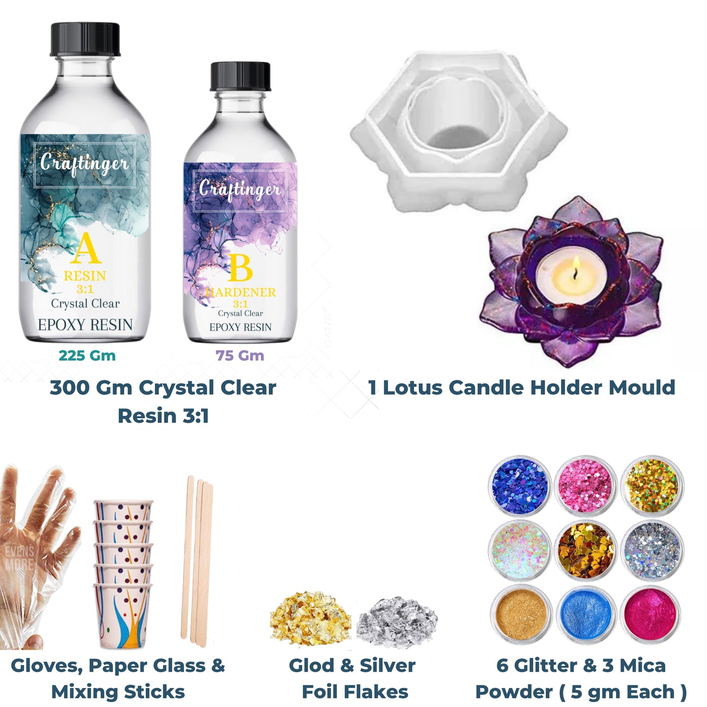 Craftinger DIY Resin Lotus Tealight Candle Holder Making Kit