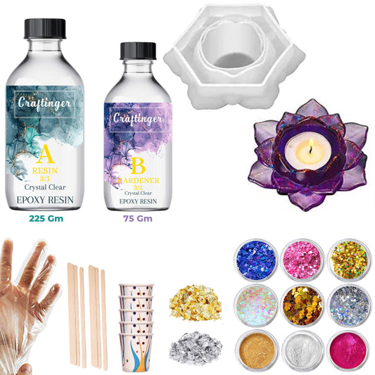 Craftinger DIY Resin Lotus Tealight Candle Holder Making Kit