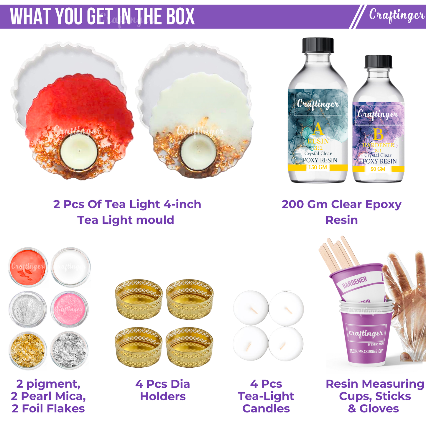 Craftinger Resin Art Candle Holder Making Kit, Tea Lights & Tools - Perfect for Beginners & Crafters